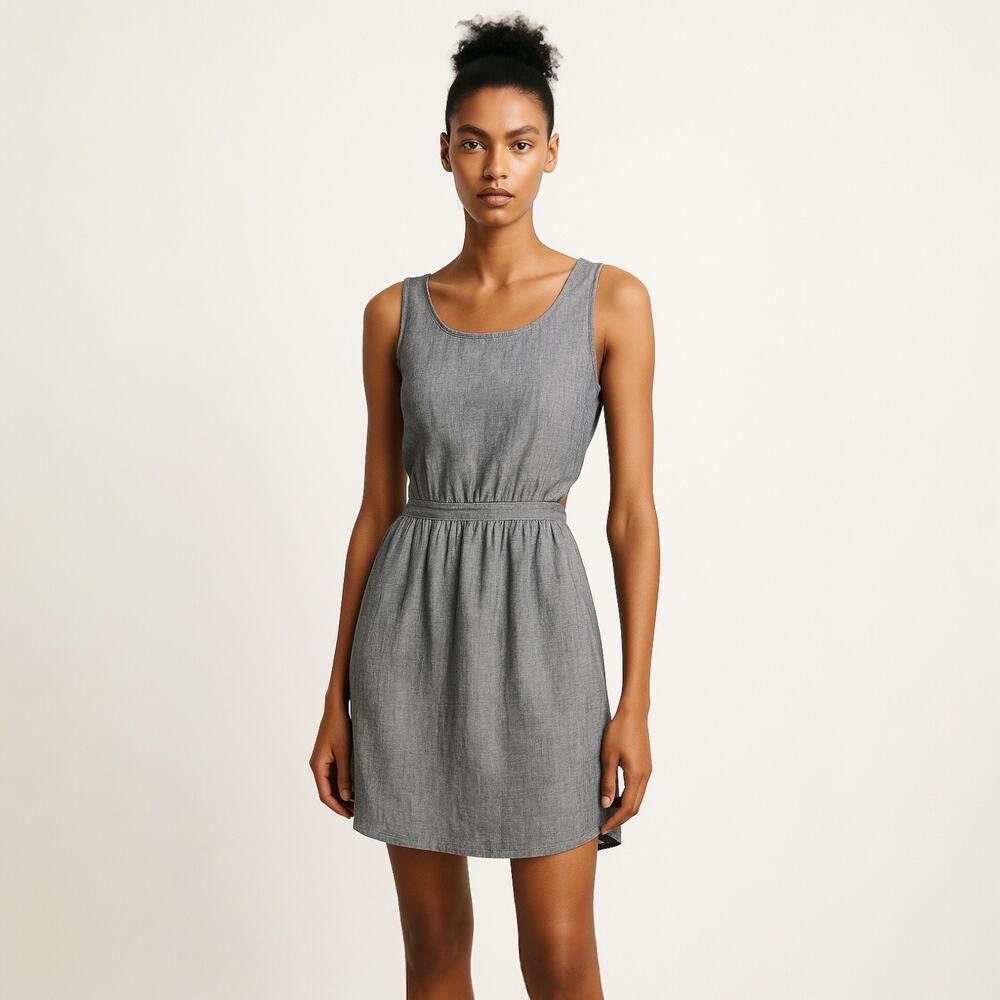 GAP Gray Linen Sleeveless Open  Back Jean Chambray Denim Blouson Mini Dress Sz S